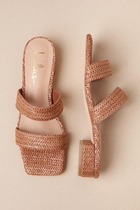 Tezza Cognac Raffia Low Heel Slide Sandals 2