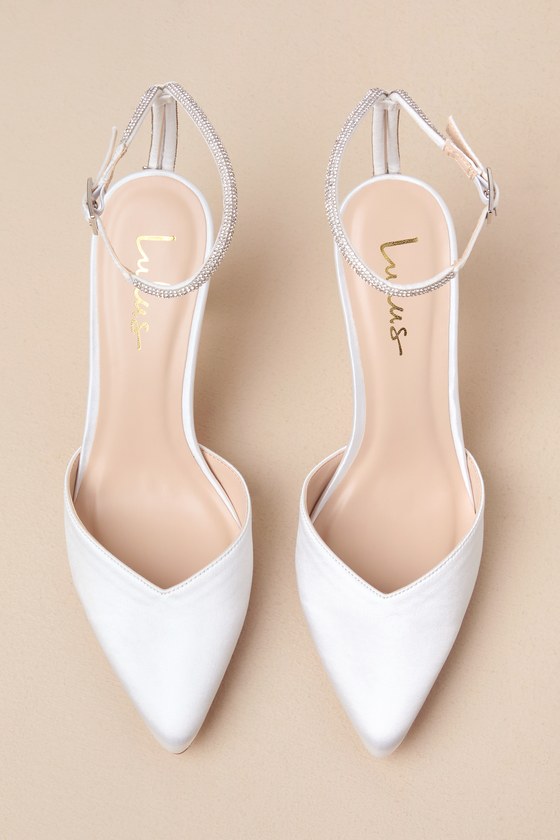 Lulus Marsella White Satin Rhinestone Pointed-toe Pumps In White