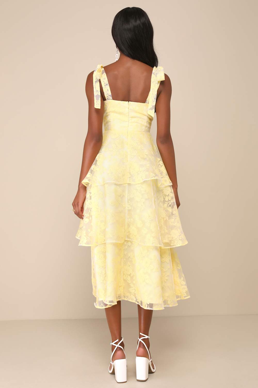 Glamorous Sweetie Yellow Burnout Tie-Strap Bustier Midi Dress