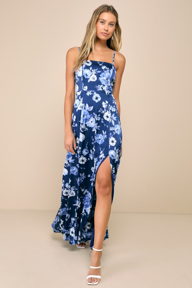 blue floral black tie dress Tiered Floral Back Tie Dress for Women – Glik's