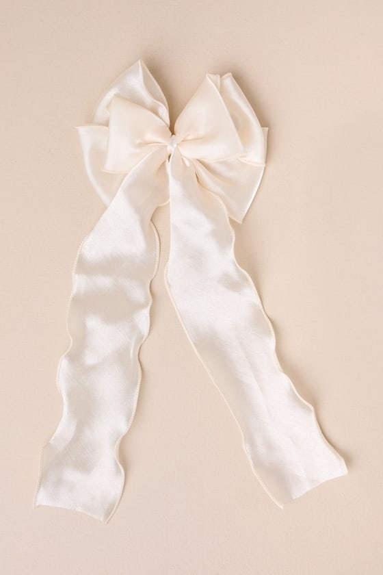 Gorgeous Adornment Ivory Oversized Double Bow Hair Clip Barrette 2