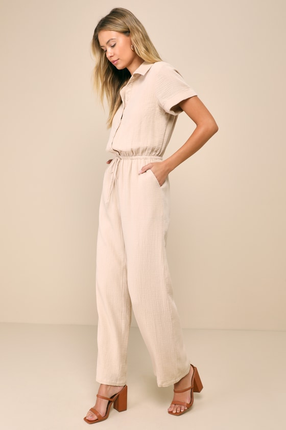 オールインワン・サロペット BOSS Woman Jumpsuits Beige 50540423 261 Beige Jumpsuit - Casual Jumpsuit - Beige Short Sleeve