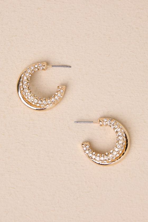 LULUS ENDLESS DAZZLE GOLD RHINESTONE LAYERED HOOP EARRINGS