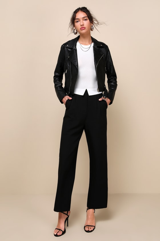 Posh Statement Black and White Straight Leg Trouser Pants 1
