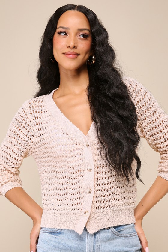 Breezy Attitude Cream Loose Knit Button-Up Cardigan Sweater 1