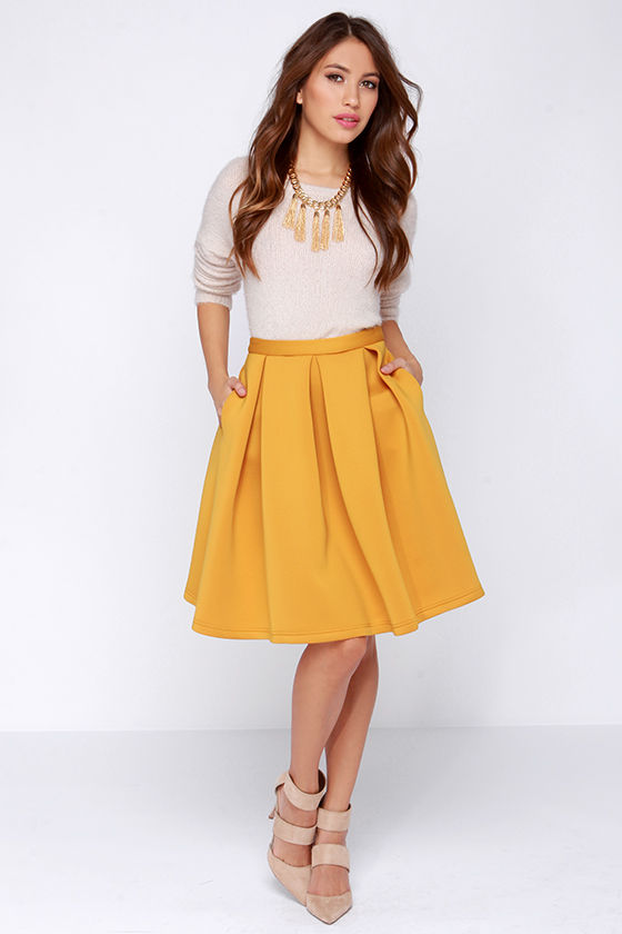 Chic Pleated Skirt - Flared Skirt - Yellow Skirt - $59.00