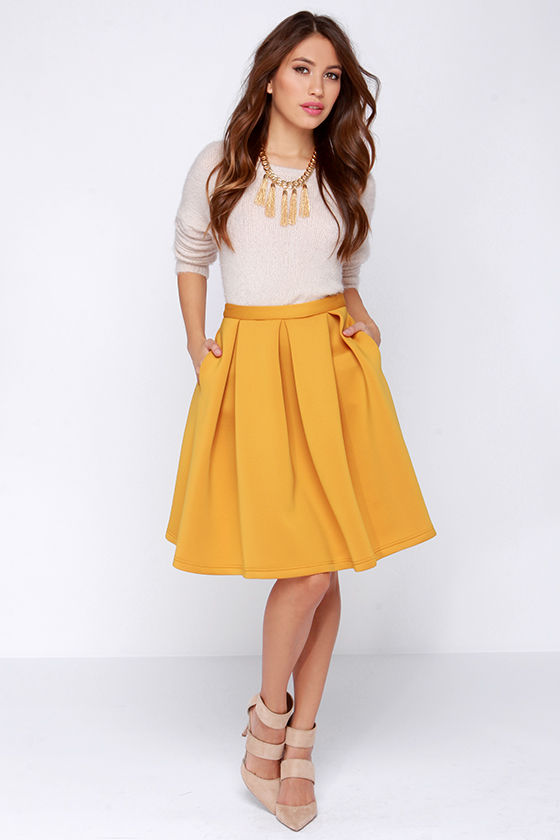 Chic Pleated Skirt - Flared Skirt - Yellow Skirt - $59.00 - Lulus