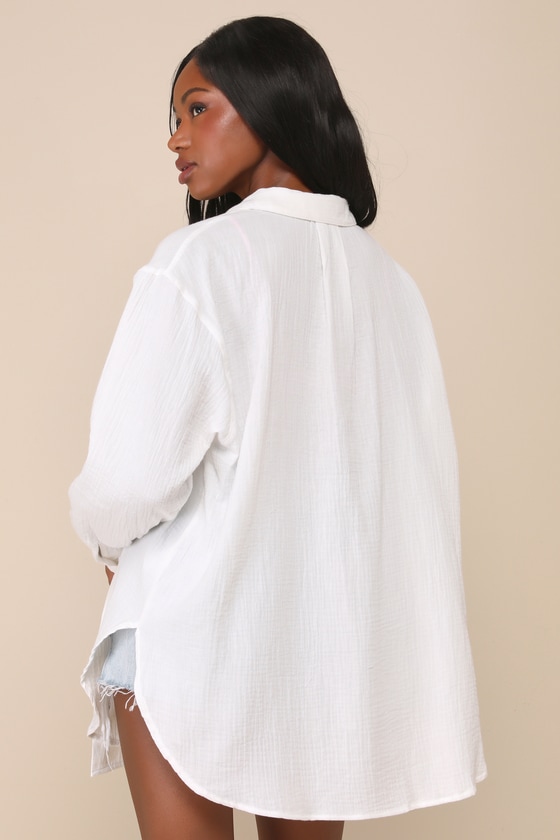 Easy To See White Oversized Button-Up Top 10