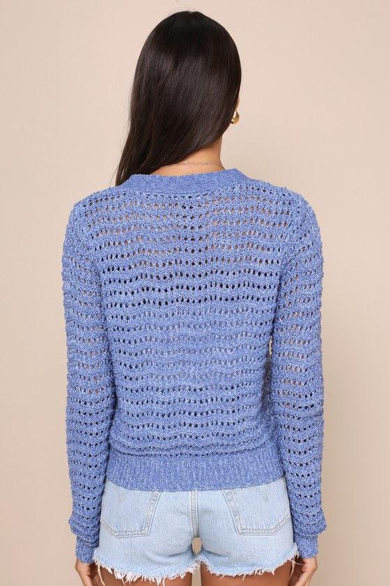 LULUS BREEZY ATTITUDE BLUE LOOSE KNIT BUTTON-UP CARDIGAN SWEATER