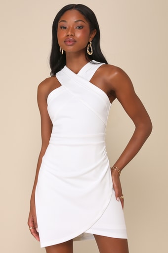 Headed to Cocktail Hour White Halter Tulip Mini Dress 1