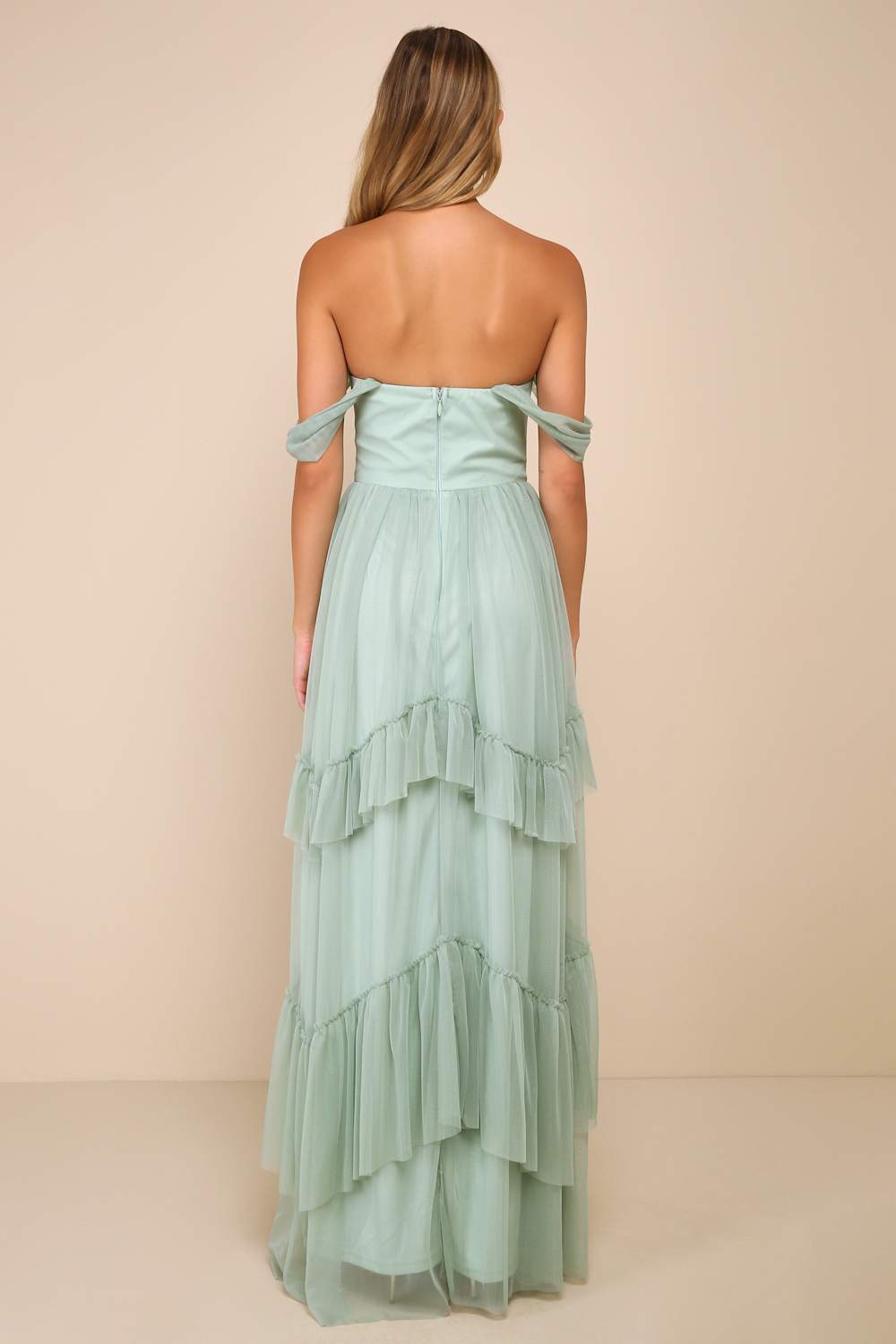 Stunning Personality Sage Green Mesh Off-the-Shoulder Maxi Dress