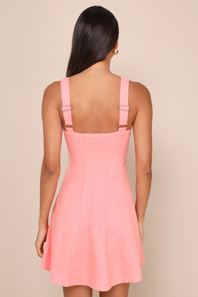 Coral Pink Linen Sleeveless Mini Dress | Womens | Large (Available in XS, M, XL) | Cotton/Polyester/Spandex/Linen | Lulus Coral Pink Linen Sleeveless Mini Dress | Womens | Large (Available in XS, M, XL) | Cotton/Polyester/Spandex/Linen | Lulus