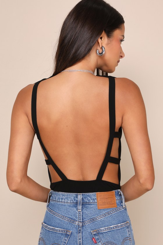 LULUS STUNNING PURSUIT BLACK BOW BACKLESS SLEEVELESS BODYSUIT