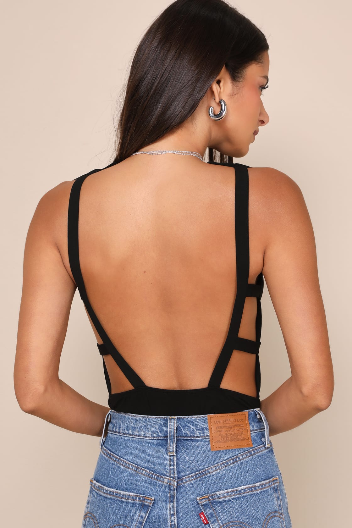 Stunning Pursuit Black Bow Backless Sleeveless Bodysuit