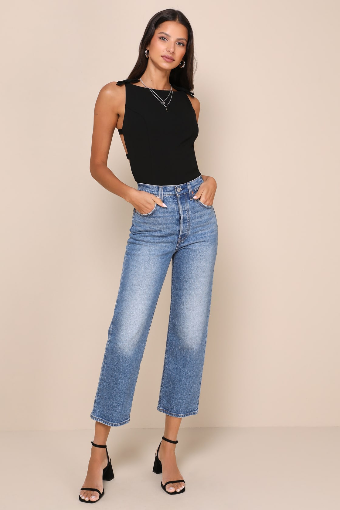 Stunning Pursuit Black Bow Backless Sleeveless Bodysuit