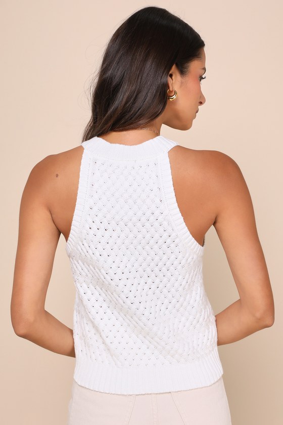 Lulus Cheerful Sweetie Ivory Cable Knit Button-front Tank Top In Ivory