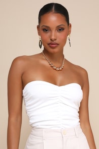 Immense Perfection Ivory Ruched Strapless Top