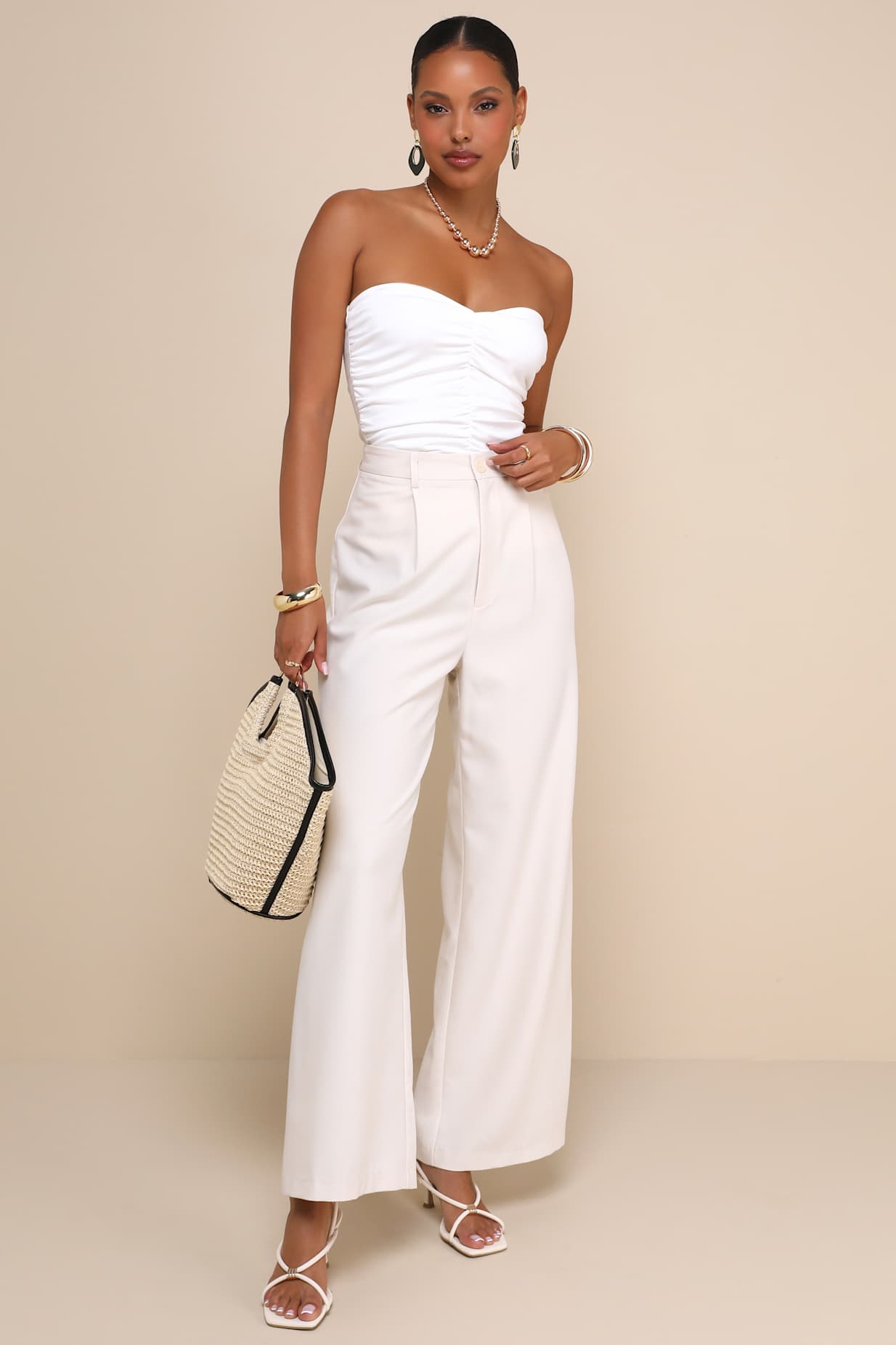 Immense Perfection Ivory Ruched Strapless Top