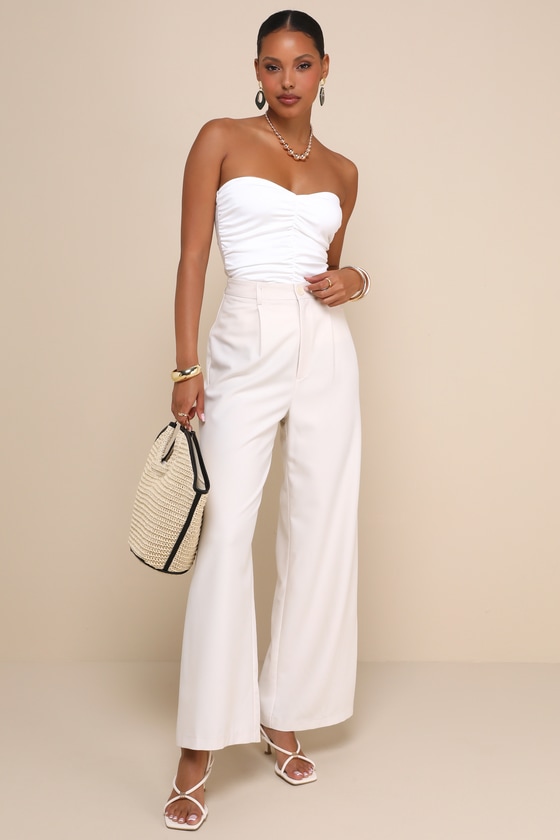 Immense Perfection Ivory Ruched Strapless Top 1