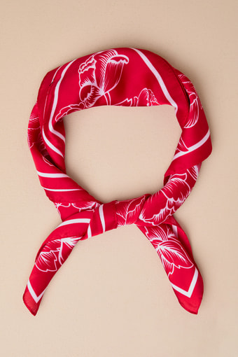Too-Cute Energy Red Bandana Print Satin Scarf