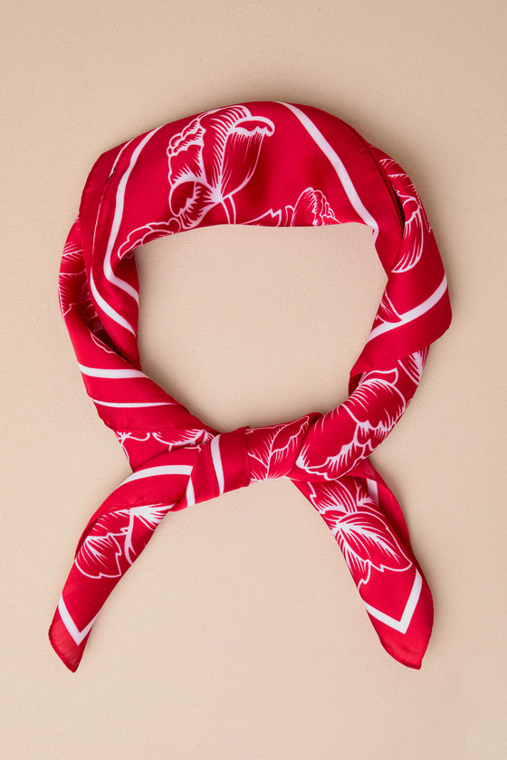 Too-Cute Energy Red Bandana Print Satin Scarf 2