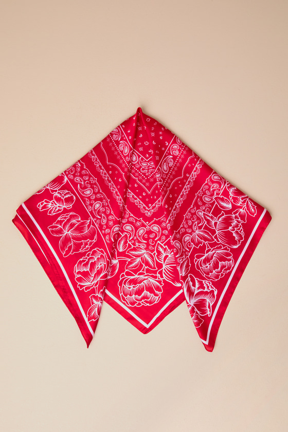 Too-Cute Energy Red Bandana Print Satin Scarf 3