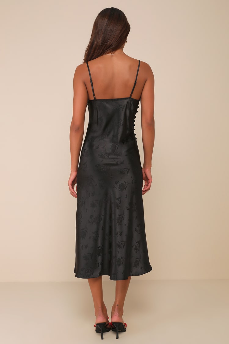 All About You Black Floral Jacquard Satin Midi Dress