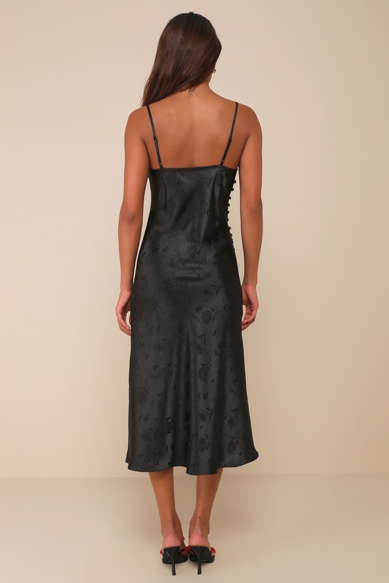All About You Black Floral Jacquard Satin Midi Dress