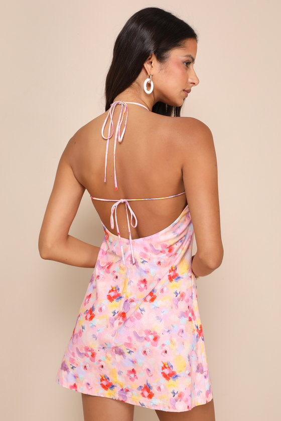 Love Deluxe Halter Mini Dress Pink Floral main image 1