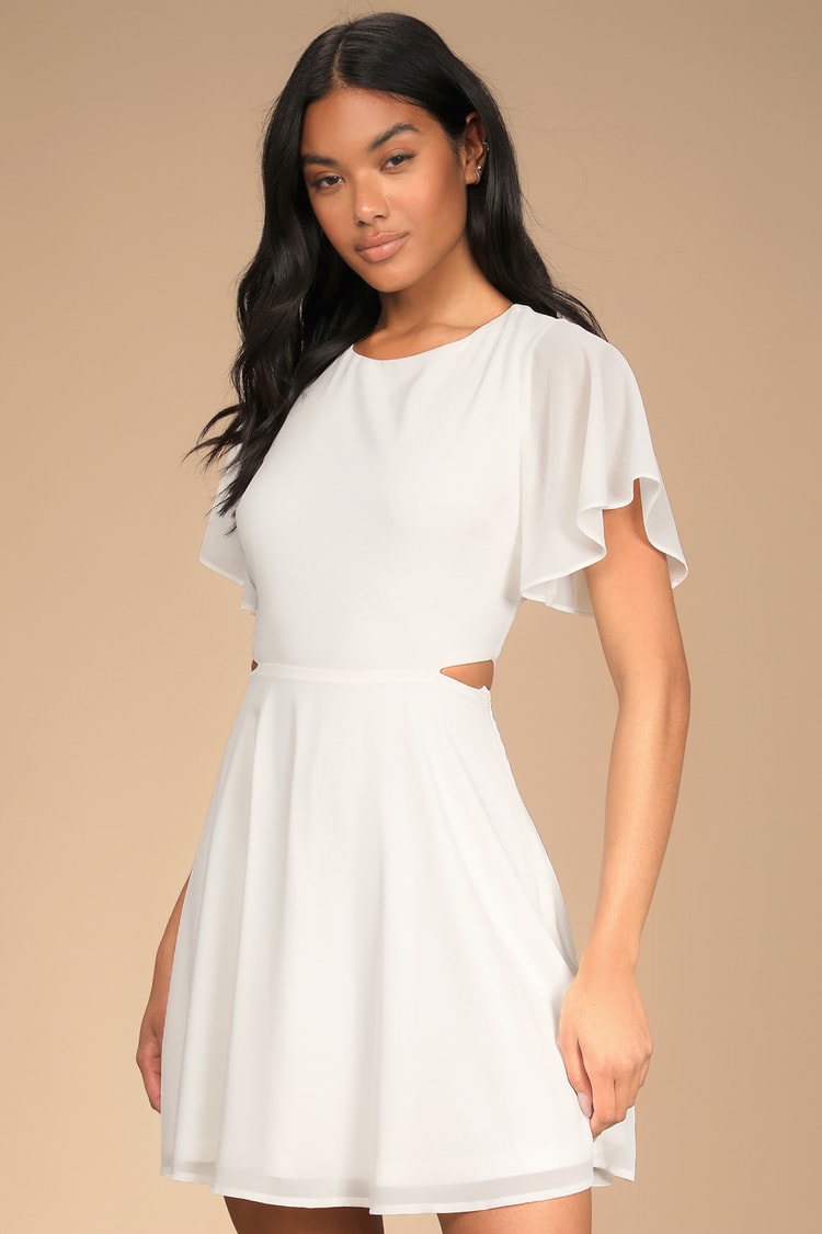 white christmas dresses Cut Out Short Sleeve Luxe Slinky Mini Dress White