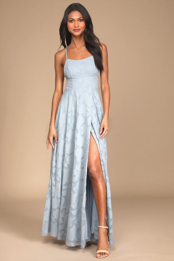 Let There Be Romance Slate Blue Burnout Floral Maxi Dress 1