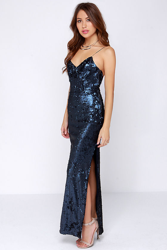 Line and Dot Seymour Navy Blue Sequin Maxi Dress
