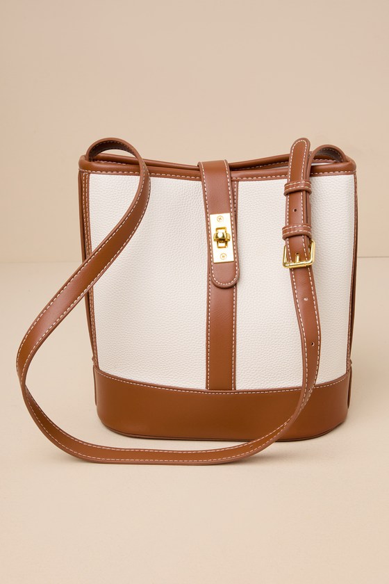 Ivory and Brown Bag Crossbody Bucket Bag Crossbody Purse Lulus