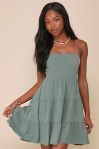 Make a Day of It Green Cutout Tiered Mini Dress