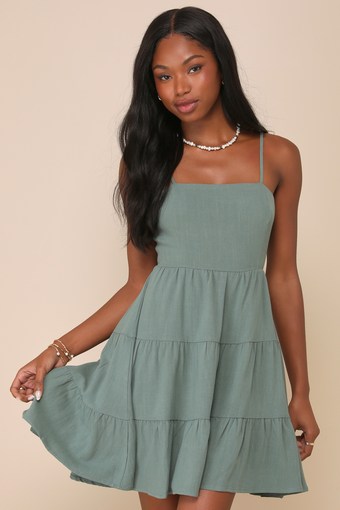 Make a Day of It Green Cutout Tiered Mini Dress 10