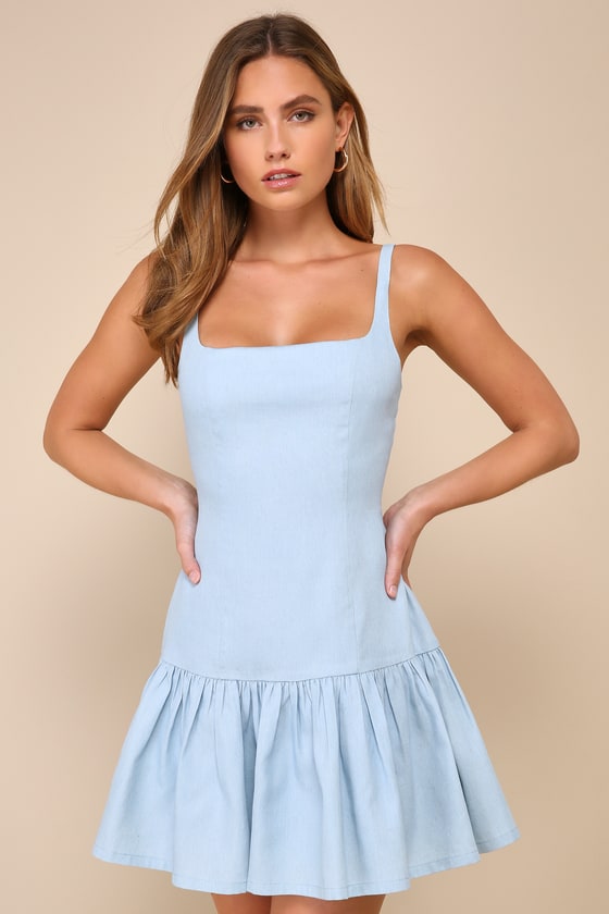 Lulus Adorable Concept Blue Lace-up Backless Drop Waist Mini Dress In Blue
