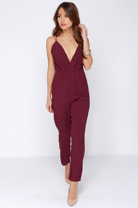 formal burgundy jumpsuit