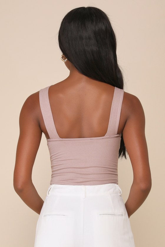 Ribbed Taupe Bodysuit - Asymmetrical Bodysuit - Halter Bodysuit - Lulus