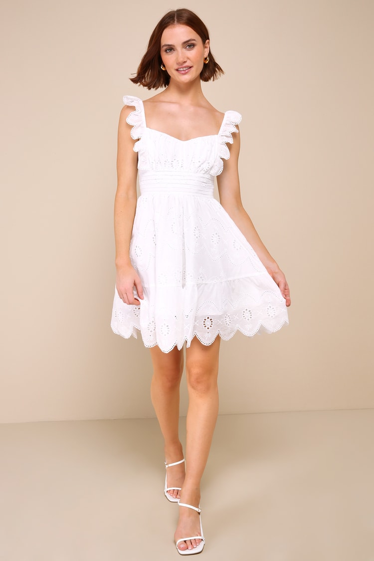 knee length dresses for ladies Emily White Ruffle Mini Dress - US 6 main image 0