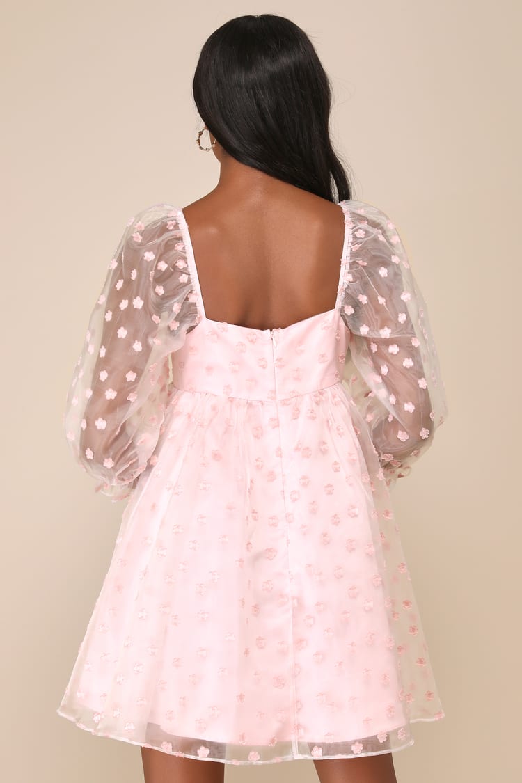 Effervescent Charm Pink Organza Floral Babydoll Mini Dress