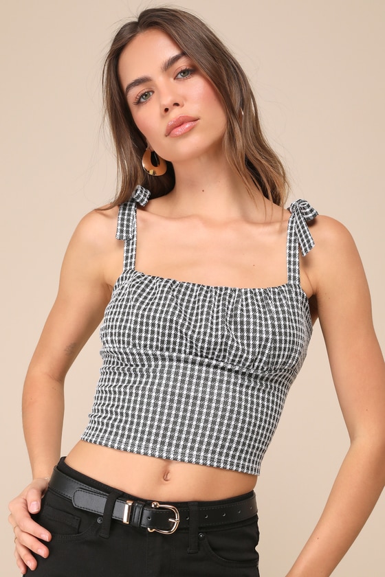 Cutest Pose Black and White Gingham Tie-Strap Top 1