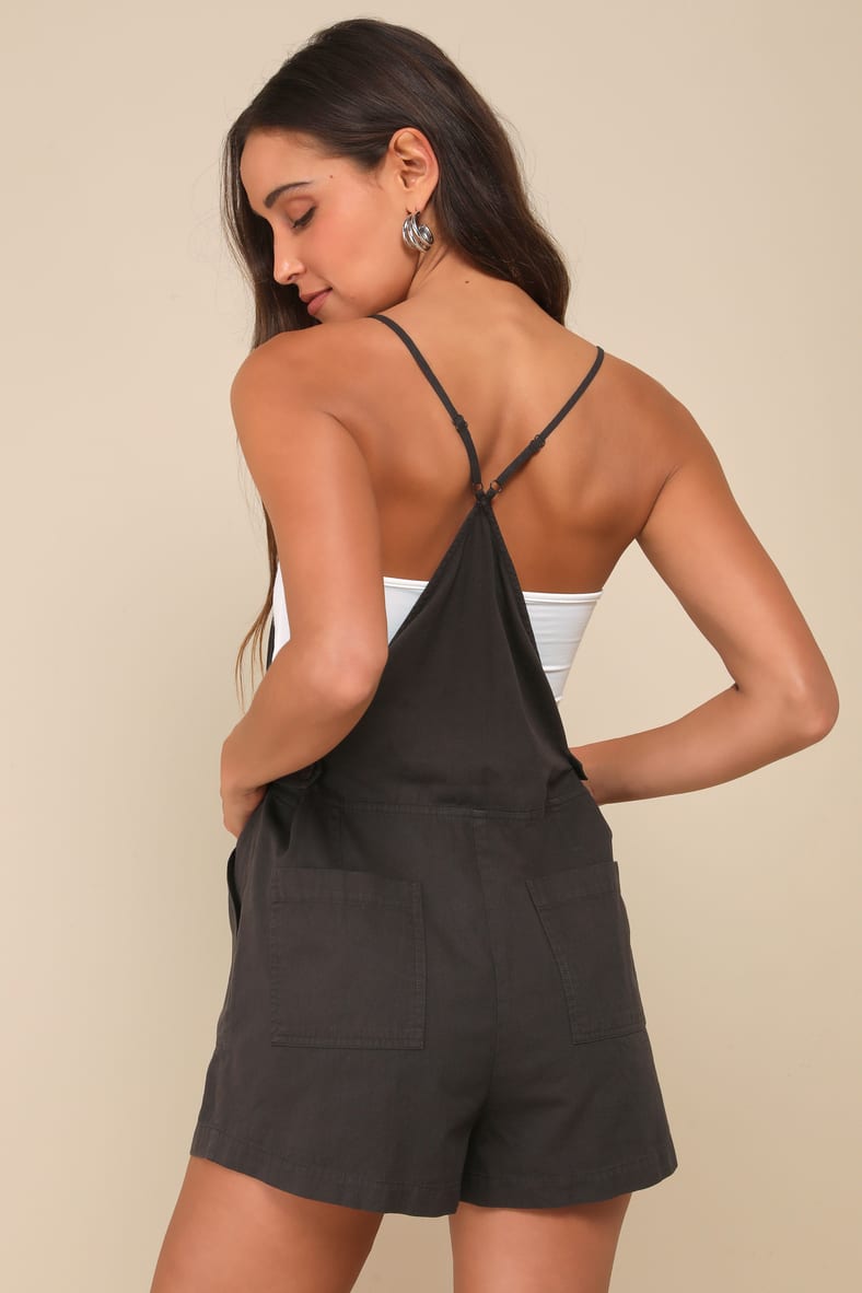 Easygoing Beauty Washed Black Short Overall Romper