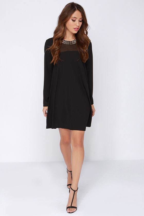 black long sleeve shift dress