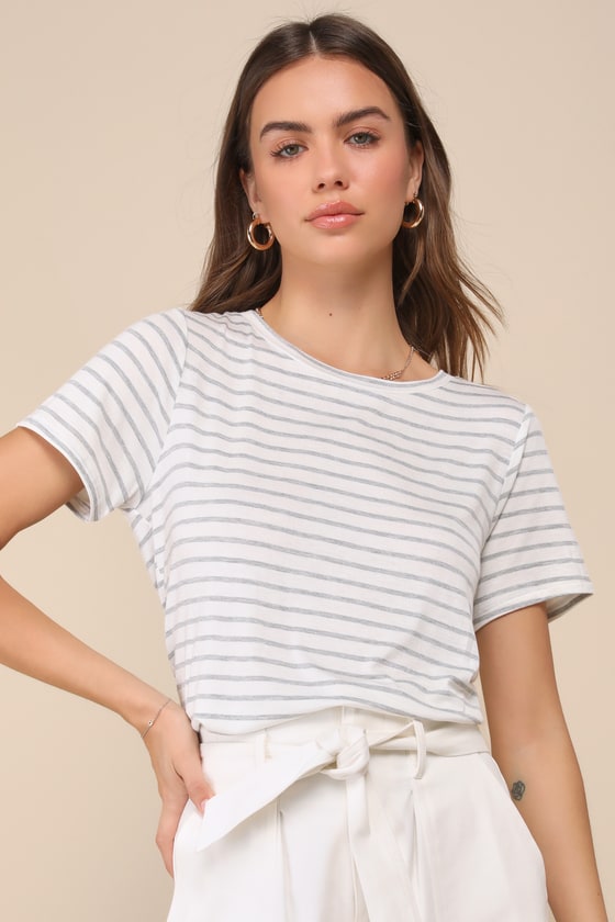 Ivory And Black Scalloped Stripe Tee