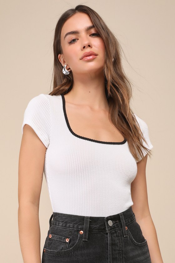 White Ribbed Knit Bodysuit - Short Sleeve Bodysuit - Bodysuit - Lulus
