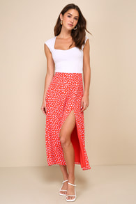 Cute Desires Red Ditsy Floral Print High-Rise Midi Skirt 3