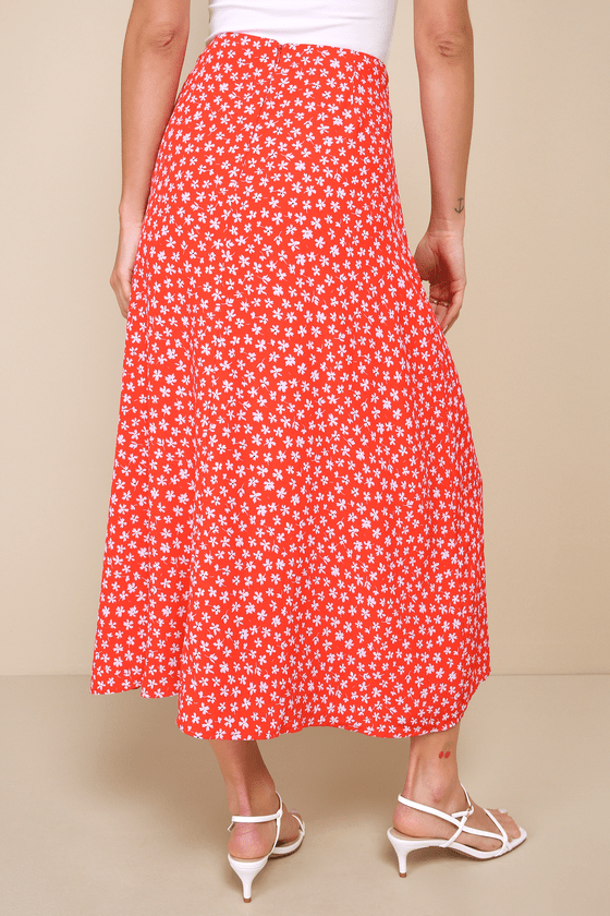 Red ditsy print midi skirt new arrivals