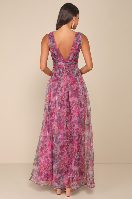 Magenta Floral Print Maxi - Organza Maxi Dress - Floral Maxi - Lulus
