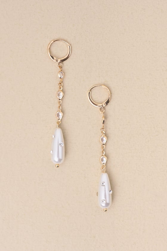 Gold Drop Earrings - Pearl Drop Earrings - Rhinestone Earrings - Lulus