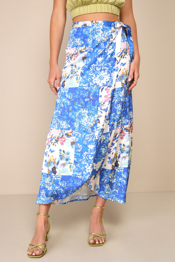 Blue Garden Scarf Midi Skirt main image 0